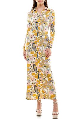 WAYF Afterglow Long Sleeve Button-Up Maxi Dress in Vintage Paisley
