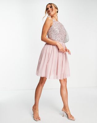 Beauut Bridesmaid embellished sequin mini dress in pink