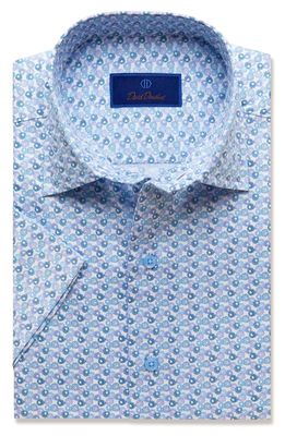 David Donahue Men's Raspberry Print Short Sleeve Button-Up Shirt in Blue