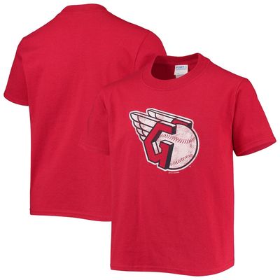 Youth Soft as a Grape Red Cleveland Guardians Distressed Logo T-Shirt