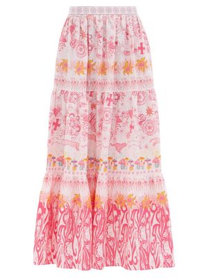 Emporio Sirenuse - Saskia Magic Mushroom-print Cotton Maxi Skirt - Womens - Pink Print