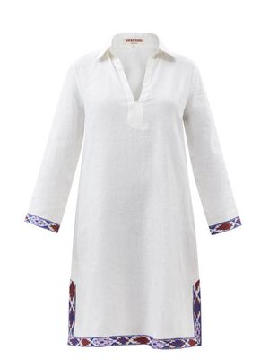 Emporio Sirenuse - Alina Printed Linen-voile Kaftan Dress - Womens - White Navy