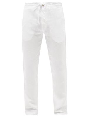 120% Lino - Drawstring-waist Linen-hopsack Trousers - Mens - White