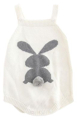Ashmi & Co. Emilia Bunny Applique Cotton Sweater Romper in Eggshell
