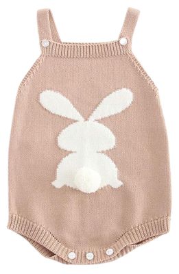 Ashmi & Co. Emilia Bunny Applique Cotton Sweater Romper in Brown
