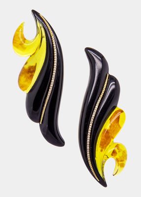 Yellow Gold Earrings with Diamonds, Bakelite and Amber