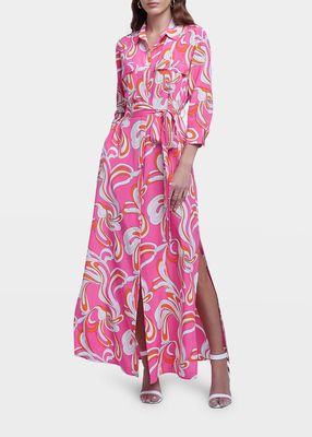 Cameron Abstracted Printed Belted Maxi Shirt Dress