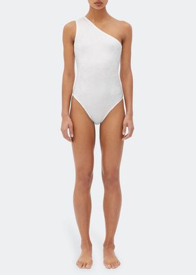 Crinkle One-Shoulder One-Piece Swimsuit