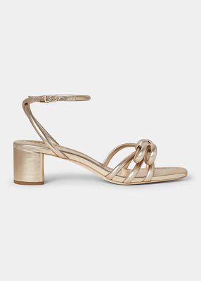 Mikel Metallic Bow Ankle-Strap Sandals