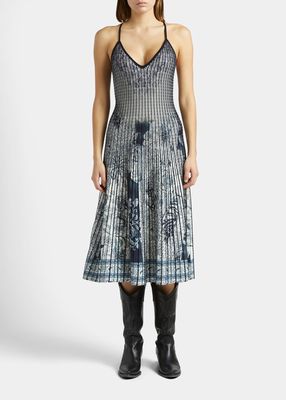 Beatrice Toile-Print Pleated Knit Midi Dress