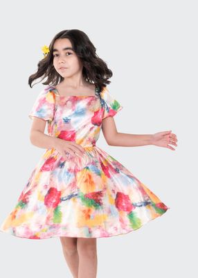 Girl's Savannah Watercolor Floral Print Dress, Size 7-14
