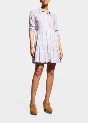 Jemila Plaid Linen Button-Front Tiered Mini Dress