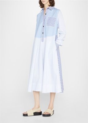 Patchwork Stripe Button-Down Midi Dress