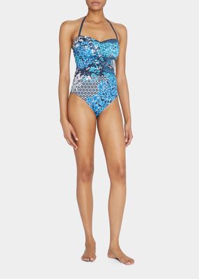 Ruched Floral-Print One-Piece Swimsuit