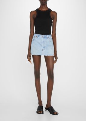 Vintage Frayed Denim Mini Skirt