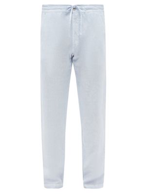 120% Lino - Drawstring-waist Linen-hopsack Trousers - Mens - Blue