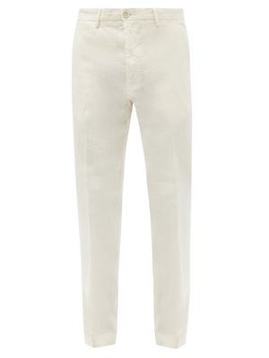 120% Lino - Linen-hopsack Slim Suit Trousers - Mens - Cream