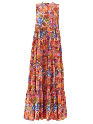 Raey - Psychedelic Print Mega-tiered Silk Dress - Womens - Pink Multi