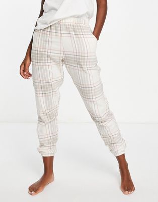 Hunkemoller checked printed pajama bottoms in oatmeal-White