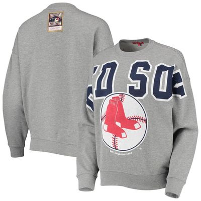 Women's Mitchell & Ness Heathered Gray Boston Red Sox Cooperstown Collection Logo Lightweight Pullover Sweatshirt in Heather Gray