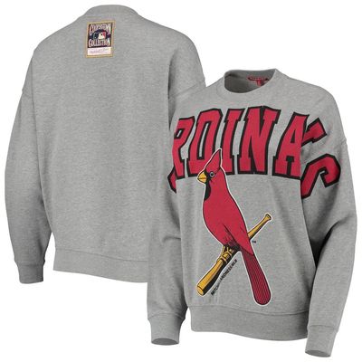 Women's Mitchell & Ness Heathered Gray St. Louis Cardinals Cooperstown Collection Logo Lightweight Pullover Sweatshirt in Heather Gray