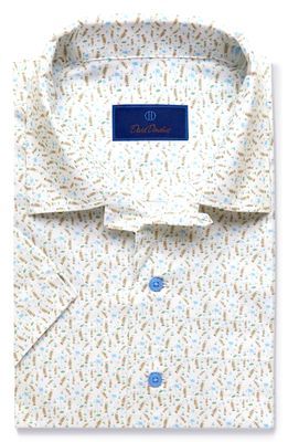 David Donahue Men's Golf Print Short Sleeve Button-Up Camp Shirt in White/Sky