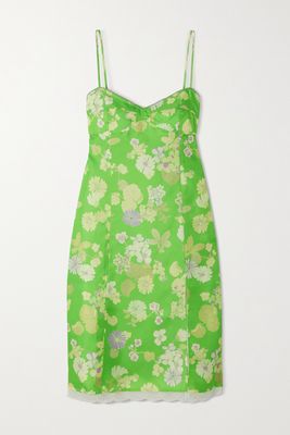 Meryll Rogge - Wallpaper Lace-trimmed Floral-print Silk-twill Mini Dress - Green