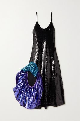 Loewe - Ruffled Sequined Wool Midi Dress - Black