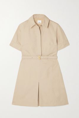 Burberry - Belted Cotton-jacquard Mini Shirt Dress - Neutrals