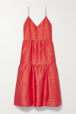 Lafayette148 - Hartford Tiered Linen-blend Jacquard Midi Dress - small