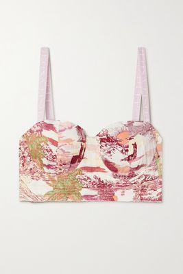 Emporio Sirenuse - Dalia Cropped Printed Cotton-drill Top - Pink