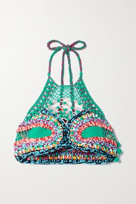 Etro - Cropped Crocheted Halterneck Top - Blue