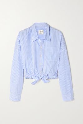 Denimist - Cropped Tie-front Striped Cotton-poplin Shirt - Blue