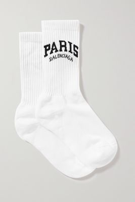 Balenciaga - Cities Ribbed Jacquard-knit Cotton-blend Socks - White