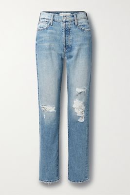 Mother - The Huffy Skimp Distressed High-rise Straight-leg Jeans - Blue