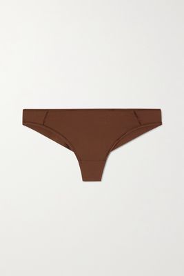 Eres - Mika Soyeuse Lace-embellished Stretch-jersey Thong - Brown