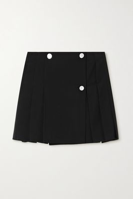 Bottega Veneta - Pleated Wool-gabardine Mini Wrap Skirt - Black