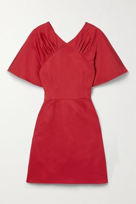 Carolina Herrera - Gathered Cotton-blend Twill Mini Dress - Burgundy