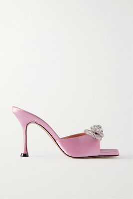 MACH & MACH - Double Bow Crystal-embellished Satin Mules - Pink