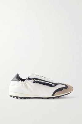Tory Sport - Ruffled Mesh And Suede-trimmed Leather Golf Sneakers - White