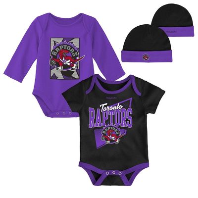 Infant Mitchell & Ness Black/Purple Toronto Raptors Hardwood Classics Bodysuits & Cuffed Knit Hat Set