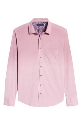 Stone Rose Long Sleeve Stretch Button-Down Shirt in Blush