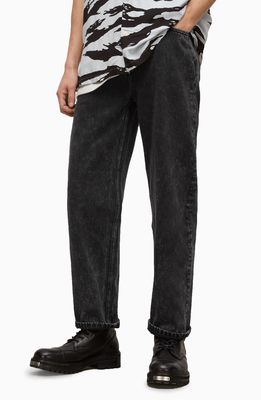 AllSaints Men's Reeves Distressed Straight Leg Jeans in Washed Black