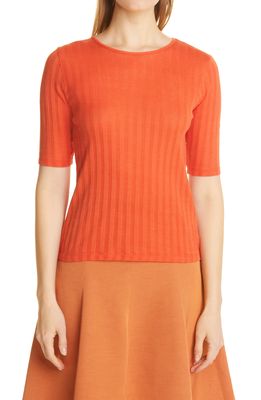 VINCE Ribbed Elbow Sleeve Cotton Knit Top in Burnt Orchid