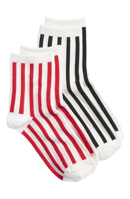 Stems Assorted Two-Pack Stripe Crew Socks in Ivory/Red/Black