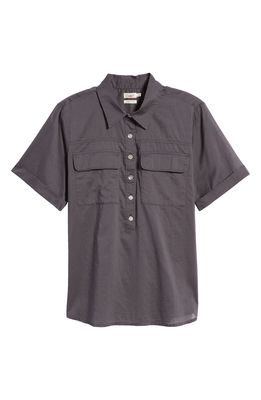 FAHERTY Uptown Organic Cotton Blouse in Washed Black