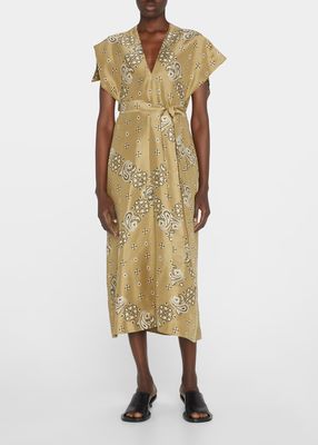 Aleo Paisley-Print Belted Midi Dress