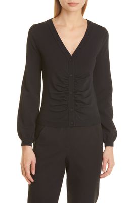 Donna Karan New York Ruched Long Sleeve Cardigan in Black