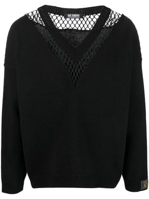 Raf Simons mesh-detail V-neck jumper - Black
