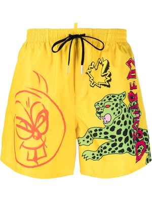 Dsquared2 animal-print drawstring-waist swim shorts - Yellow